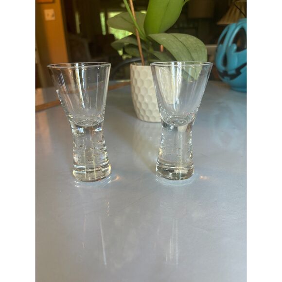 Set of 2 Pier One Cordial Mouth Blown Glass Bubble Base Shot Glasses - Picture 10 of 10
